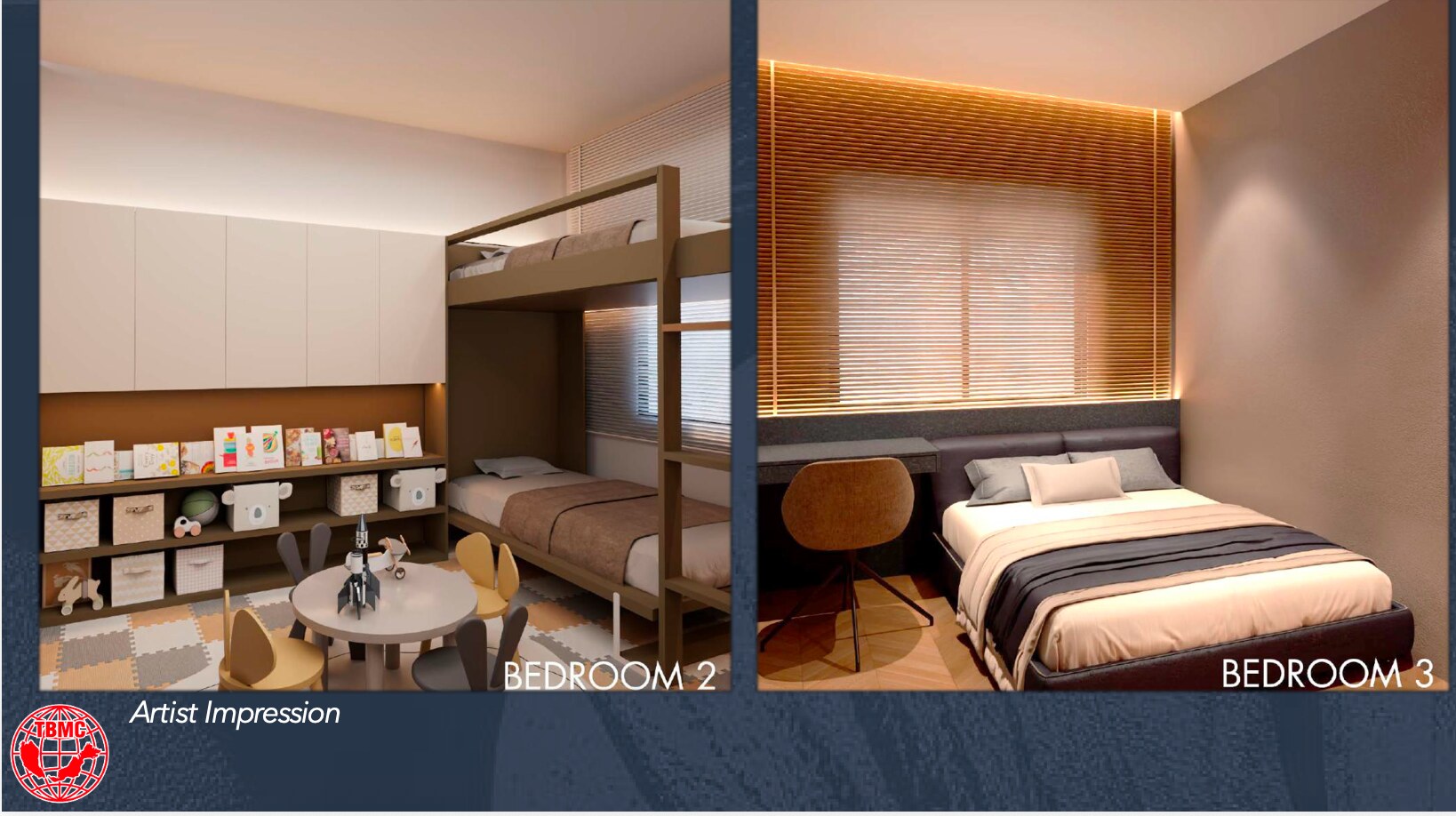 Artist's impressions of two bedrooms at D'Batik Tuaran